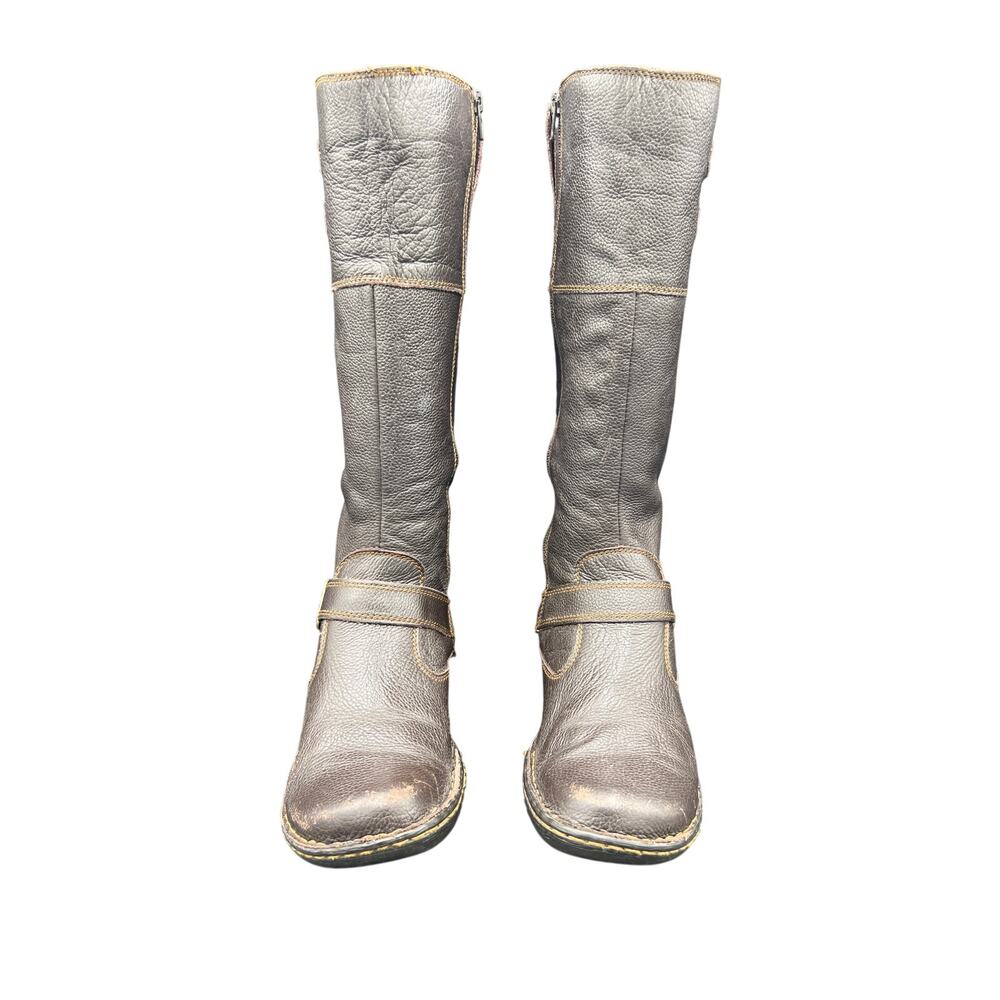 🤎b.o.c Born US 8 Brown Leather Tall Boots Buckle Zip Y2K Boho Moto Western Fall - Picture 2 of 9